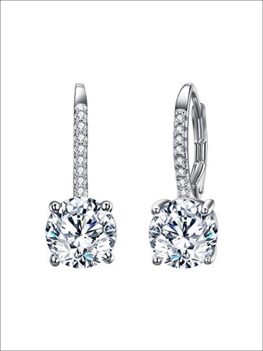 925 Sterling Silver Round CZ Bridal Leverback Dangle Earrings
